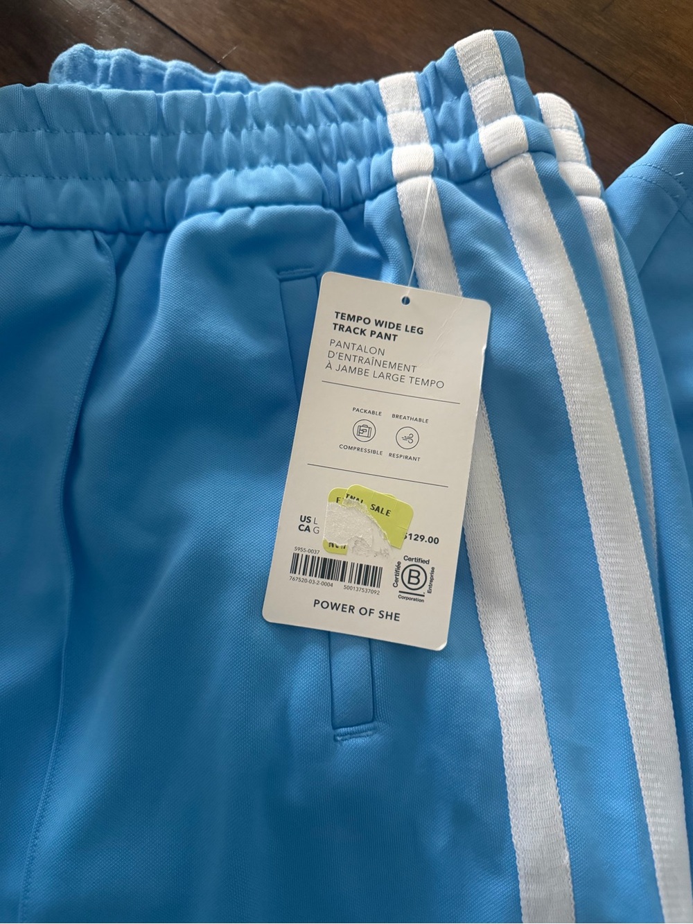ATHLETA Tempo Wide Leg Blue Track Pants with White Side Stripes Size L Quality - Picture 4 of 8